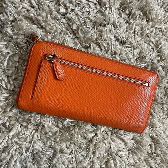 Prada Saffiano Long Continental Zip Wallet Orange Leather Gold Logo - Picture 6 of 13